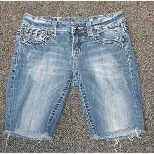 Miss Me Y2K Embellished Cutoff Jean Shorts Size 27 Bling Flap Pocket Denim